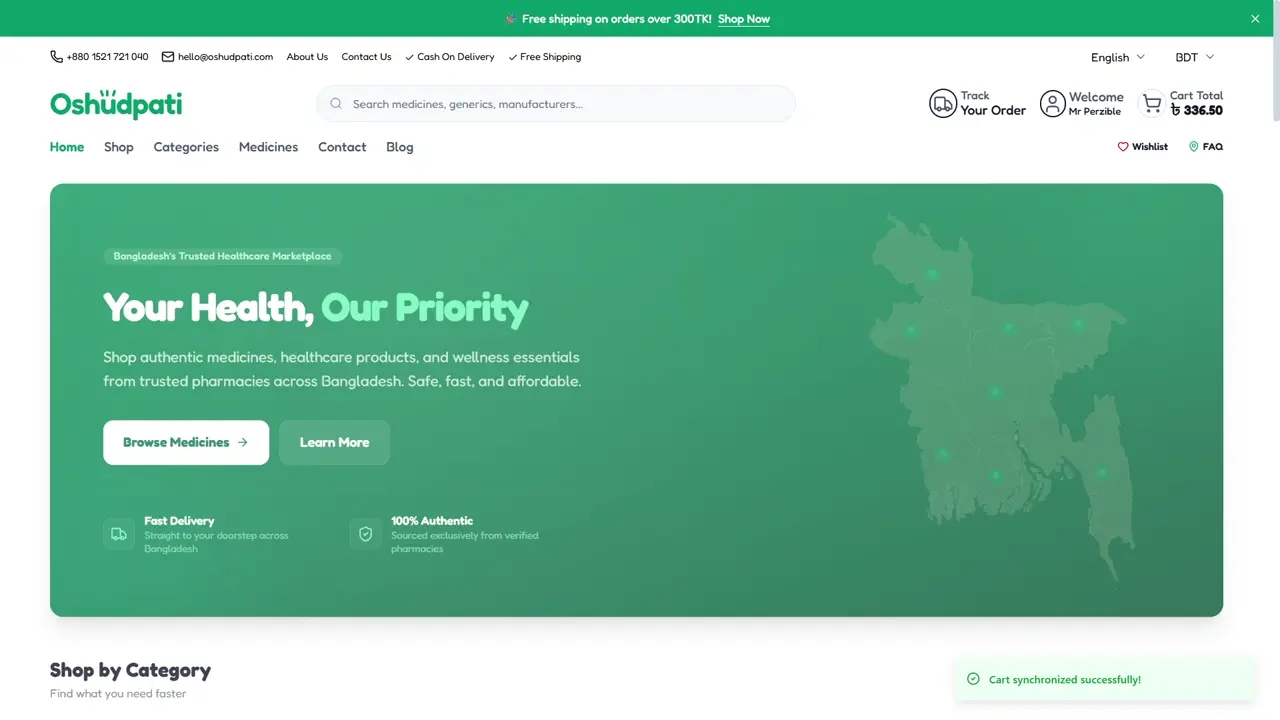 Oshudpati admin dashboard for managing orders.