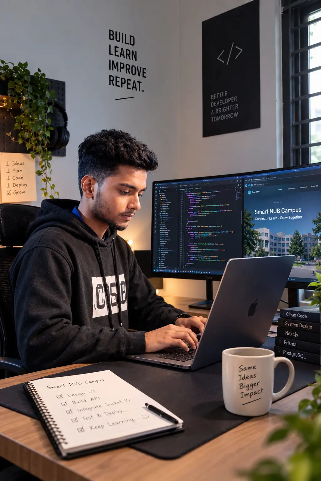 Zeanur working on a full-stack project.